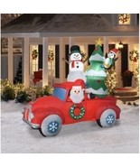 Holiday Time Santa in Red Vintage Truck Christmas Inflatable 8 Feet Yard... - £117.59 GBP