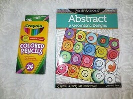 New Zenspiration Abstract &amp; Geometric Designs Coloring Book w/Colored Pencils - £9.59 GBP