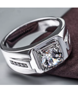 Men&#39;s 18K 925 Solid Sterling Silver 1CT Round Moissanite Gemstone Ring (... - €154,12 EUR