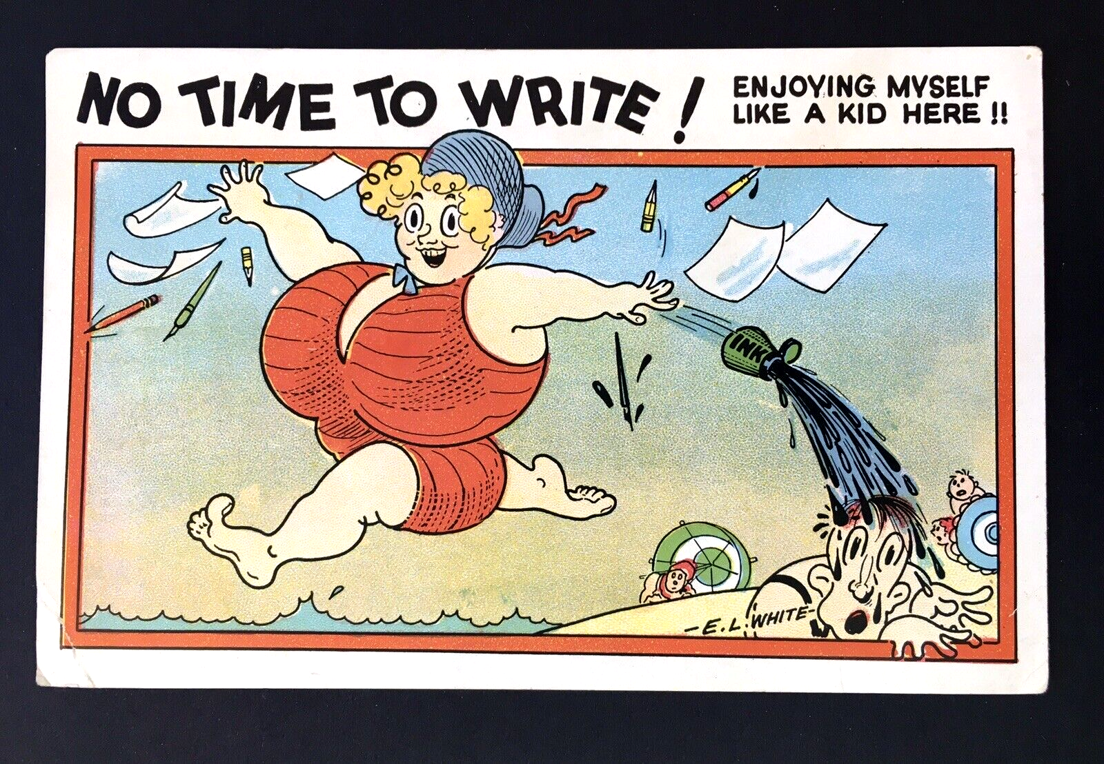 Primary image for c1930's Fat Woman Big Breast No Time To Write Ink Unposted Vtg Comics PC