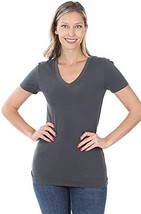 Zenana Basic Cotton V-Neck Short Sleeve Ash Grey - $13.95