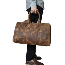 Men&#39;s Vintage Crazy horse leather 18 inch Brown genuine leather travel duffel  - £139.10 GBP