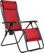 Portal Zero Gravity Recliner Outdoor Lounge Chair With Cup Holder, Red - £86.12 GBP