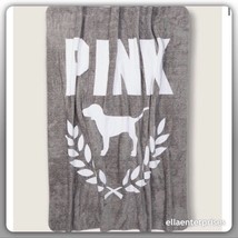 Victoria&#39;s Secret Pink Gray White Dog Logo Sherpa Blanket - £74.48 GBP