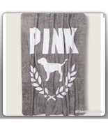Victoria&#39;s Secret Pink Gray White Dog Logo Sherpa Blanket - £74.69 GBP