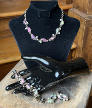 Lava Art Glass Rock Iridescent Glowing Glass Faux Pearl Necklace Bracele... - £101.76 GBP