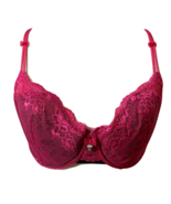 38D Jezebel Lightly Padded Bra Pink Overlay Black Lacey Scalloped Edge B... - $17.88