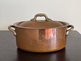 Vintage French  1.5 QT Oval Copper Stew Pot with Brass Handles - £156.91 GBP