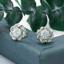 3Ct Simulated Diamond Flower Cluster Women Earrings 14K White Gold Plated Silver - £70.05 GBP