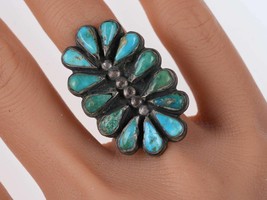 sz7 30&#39;s-40&#39;s Large Navajo silver  turquoise cluster ring - £305.27 GBP