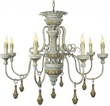 Chandelier Turned Painted Rustic Gray Blue Distressed Gold Metal Ha - £1,342.48 GBP