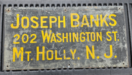 Antique Sign Joseph Banks Mount Holly New Jersey Metal Hand Painted Hist... - $269.87