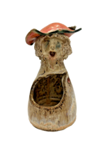 Vintage Studio Art Pottery Caroler Girl with Hat Succulent 6.5 In Tall Signed - £31.35 GBP