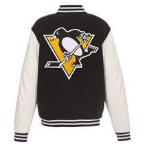 NHL Pittsburgh Penguins Reversible Fleece Jacket PVC Sleeves Embroidered Logos  - £110.16 GBP