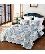 Vivilinen Blue Floral Patchwork Quilt Set King Size Reversible Quilted B... - $106.96 CAD