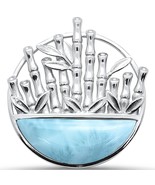 Sterling Silver Natural Larimar Bamboo Design Pendant - $79.99