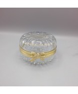 Vintage Clear Pressed Glass Dresser Trinket Jewelry Box Gold Toned Bow 5”  - $18.02 CAD
