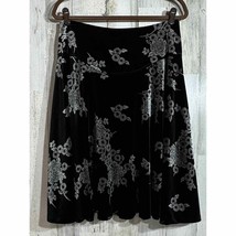 Apostrophe Flare Skirt Size Medium Black Gray Velvet Floral - £9.21 GBP