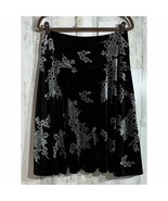 Apostrophe Flare Skirt Size Medium Black Gray Velvet Floral - £9.23 GBP