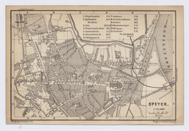 1896 Antique City Map Of Speyer / RHINELAND-PALATINATE / Germany - £16.75 GBP