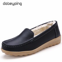 Genuine Leather Woman Flats New Winter Plush Boat Shoe Women Keep Warm Female Lo - £22.65 GBP