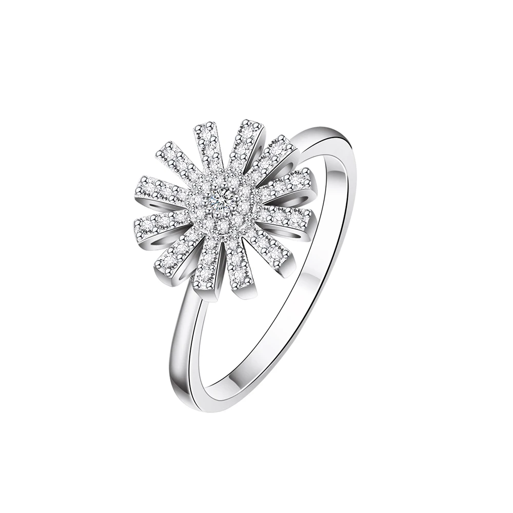 Slovecabin Original 925 Sterling Silver Flowers Finger Ring With Clear CZ Pave W - £21.72 GBP