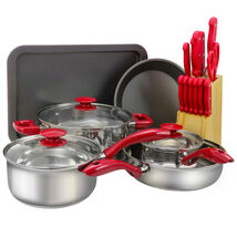 MegaChef 22-Piece Stainless Steel Red Cookware Combo Set With Pots - €65,38 EUR