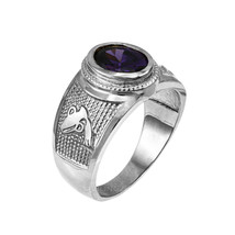 Sterling Silver Aquarius Zodiac Sign February Birthstone Purple CZ Ring - £46.90 GBP