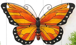 Monarch Butterfly Wall Plaque Suncatcher 24" Wide Painted Stained Glass Iron - $79.19