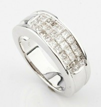 14k White Gold Invisible Set Princess Diamond Plaque Ring Size 6.75 TDW 1.0 ct - £1,375.26 GBP