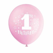 1st Birthday Pink Girl 8 pk 12&quot; Balloons Stars Printed - £3.08 GBP