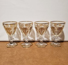 Set Of 4 Baccarat Crystal Harcourt Empire Gold Design &amp; Trim Water Goblets - £389.23 GBP
