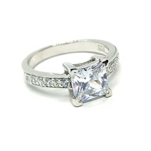 7mm Solitaire Princess Moissanite Engagement Ring 14K White Gold Plated 1.80CT - £65.76 GBP