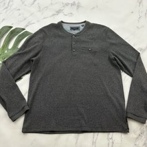 Ted Baker London Mens Henley Shirt Size 5 L Dark Gray Waffle Knit Long Sleeve - £25.83 GBP