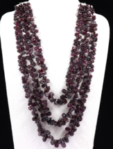 Natural Red Garnet Beads Carved Leaves 3 Line 1001 Carats Gemstone Necklace - £683.32 GBP
