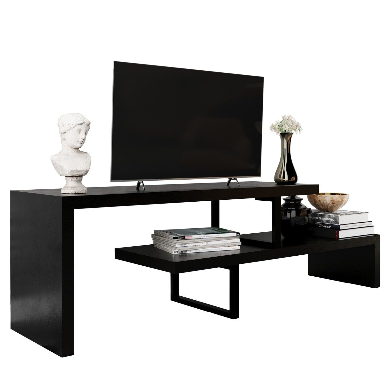 LeisureMod Orford Mid-Century Modern TV Stand with MDF Shelves and Powde... - $215.26