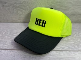 New I Am Her Neon Yellow Black Hat 5 Panel High Crown Trucker Snapback - £15.04 GBP