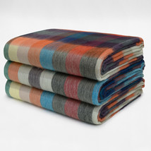 Cozy Checker Alpaca Wool Blanket 96&quot; X 66&quot; Multicolor Plaid In Orange Blue Brown - £67.21 GBP