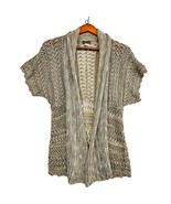 Wet Seal Womens Large Gray Tan Neutral Short Sleeve Lightweight Cardigan... - $19.79