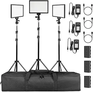 3 Pack Led Video Light Stand Lighting Kit With Battery/Charger For Studi... - $313.99