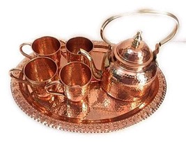 Pure Copper Hand Hammered Tea Kettle Home Decor Tea Pot with Serving Pla... - £241.47 GBP