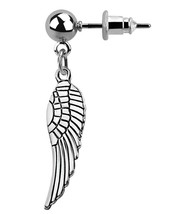 Dangling Angel Wing Silver Tone Stainless Steel Helix Bead Ball Stud Earring - $10.44