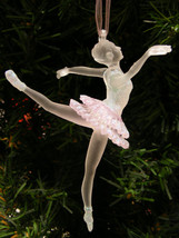 Kurt Adler Clear &amp; Pink Frosted Acrylic Ballerina Ballet Dancer Xmas Ornament - £6.95 GBP