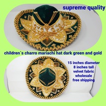 DARK green with gold childrens mexican charro hats mariachi sombrero - £40.17 GBP
