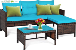 Corner Sofa Set 3 Piece, Outdoor Rattan Sofa Set, Includes Lounge Chaise... - $351.20