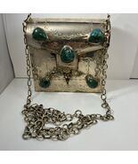 Scrolled Design Akkam Bag Metal Purse Five Cabochon Stones &amp; Chain Strap - $5,358.13 MXN