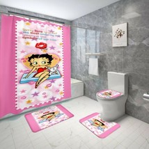 Betty Boop Pink  Shower Curtain Red Lips Bathroom Toilet Seat Cover &amp; Rugs Set - £48.96 GBP