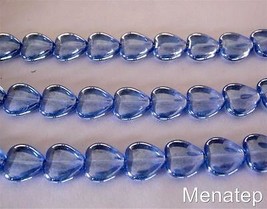 25 10x10mm Czech Glass Heart Beads: Luster - Medium Sapphire - £2.42 GBP