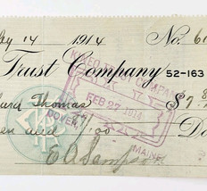 1914 Kineo Trust Company Bank Check E.A. Sampson Dover Maine Signed 6102... - $369.57 MXN