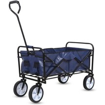 Rolling Collapsible Garden Cart Camping Wagon, with 360 Degree - Blue - £75.78 GBP